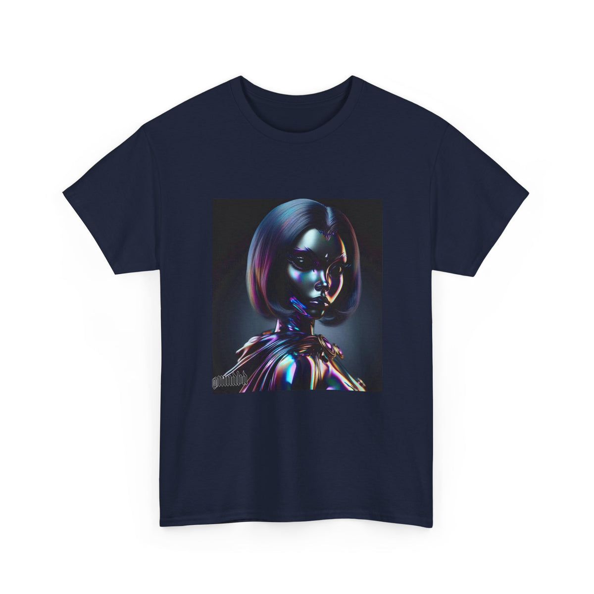 Holographic Cyberpunk Raven Stares Intensively