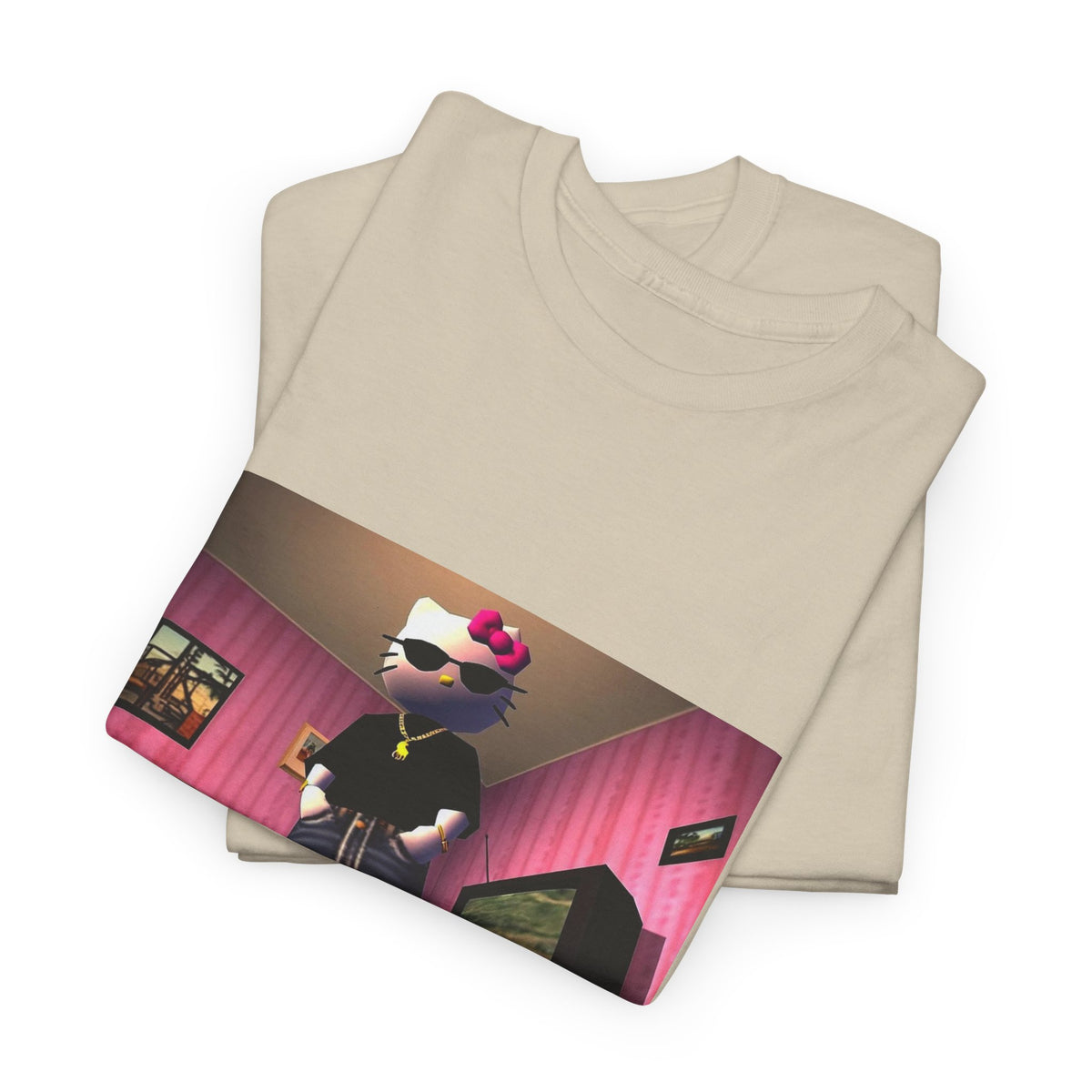 Gangsta Hello Kitty Chillin' In Low Poly Room Tee