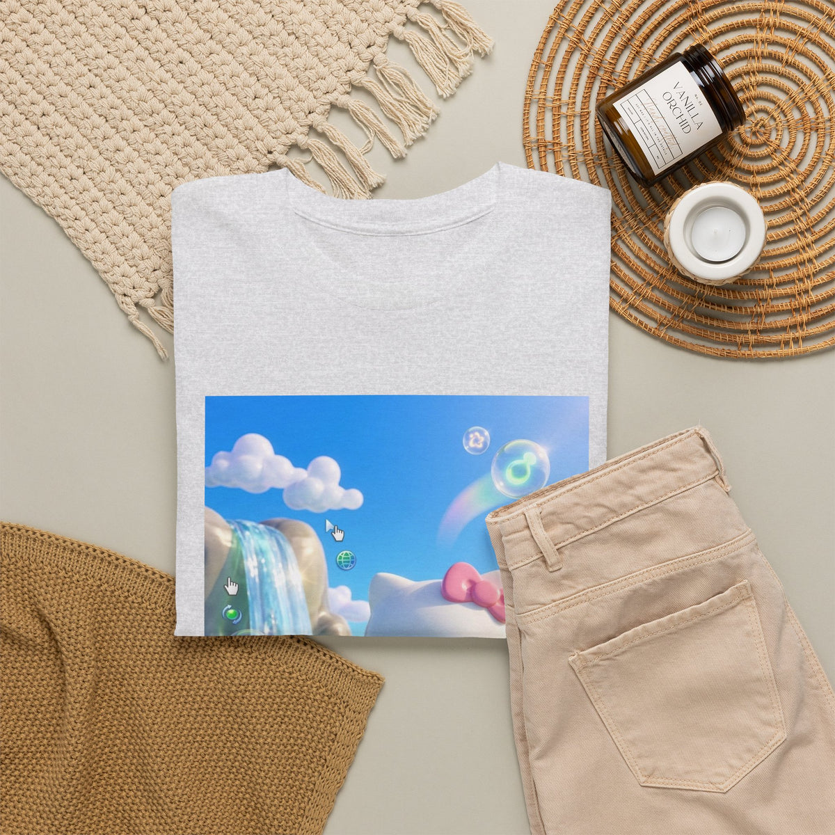 Kitty Flips The Bird In Dreamy Landscape Tee