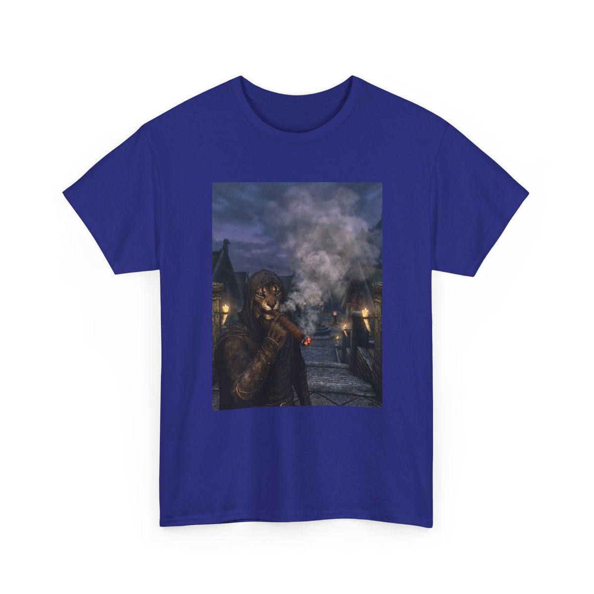 Khajiit Smokes Cigar In Medieval Alley Tee