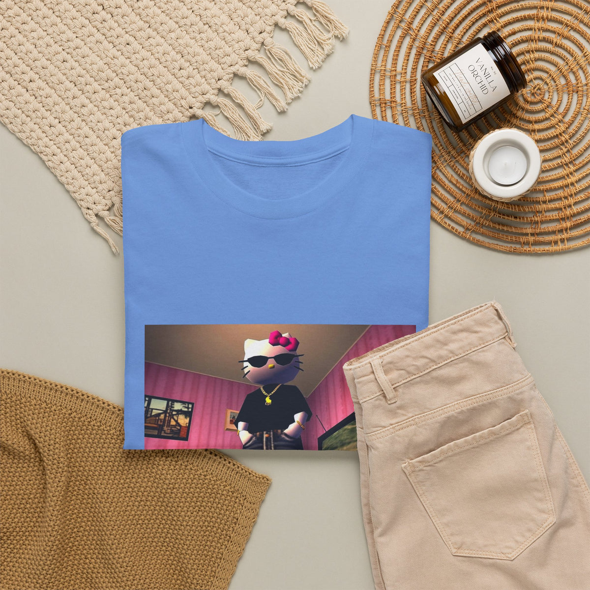 Gangsta Hello Kitty Chillin' In Low Poly Room Tee