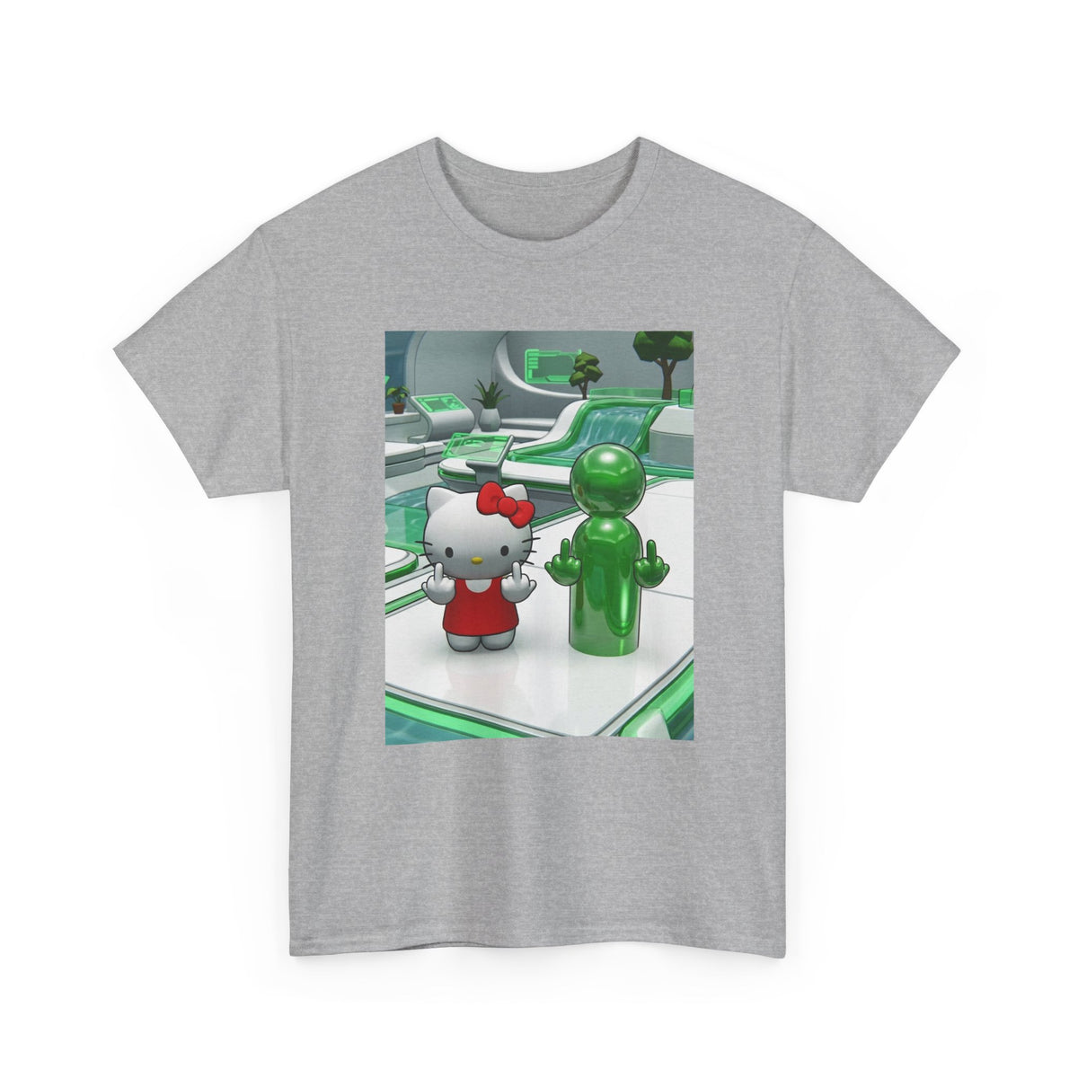Cute Kitty And Green Dude Flipping Off