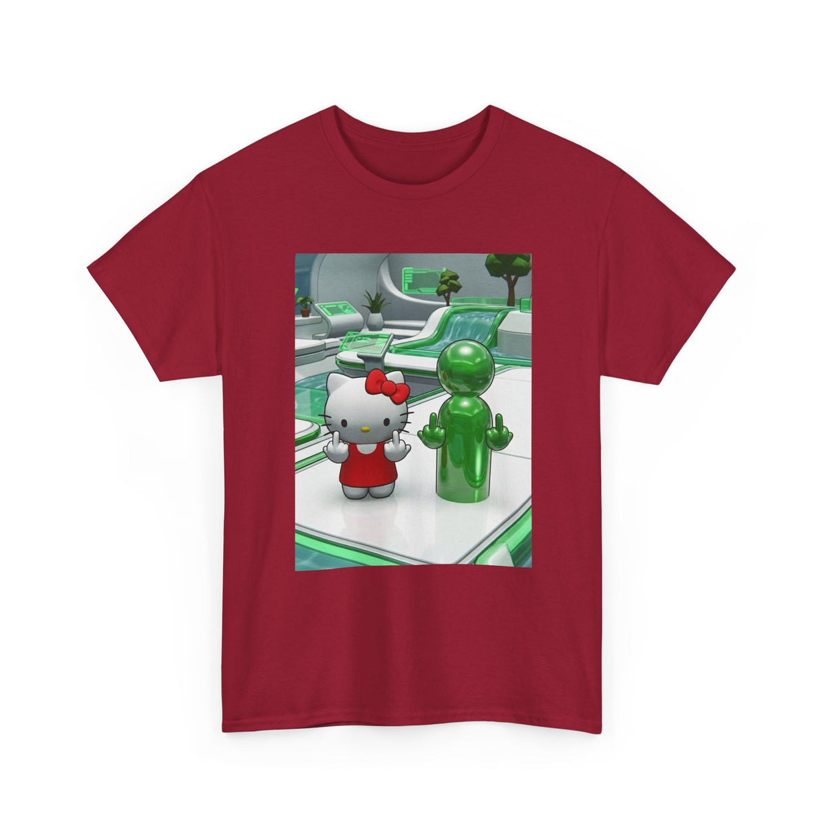 Cute Kitty And Green Dude Flipping Off