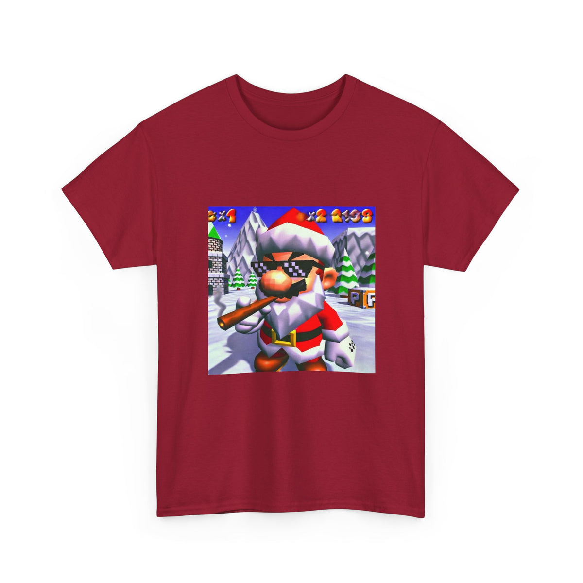 Deal With It Santa Mario Smoking Blunt Tee