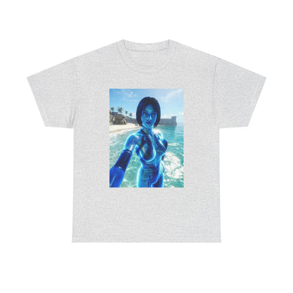 Holographic AI On Tropical Beach Tee