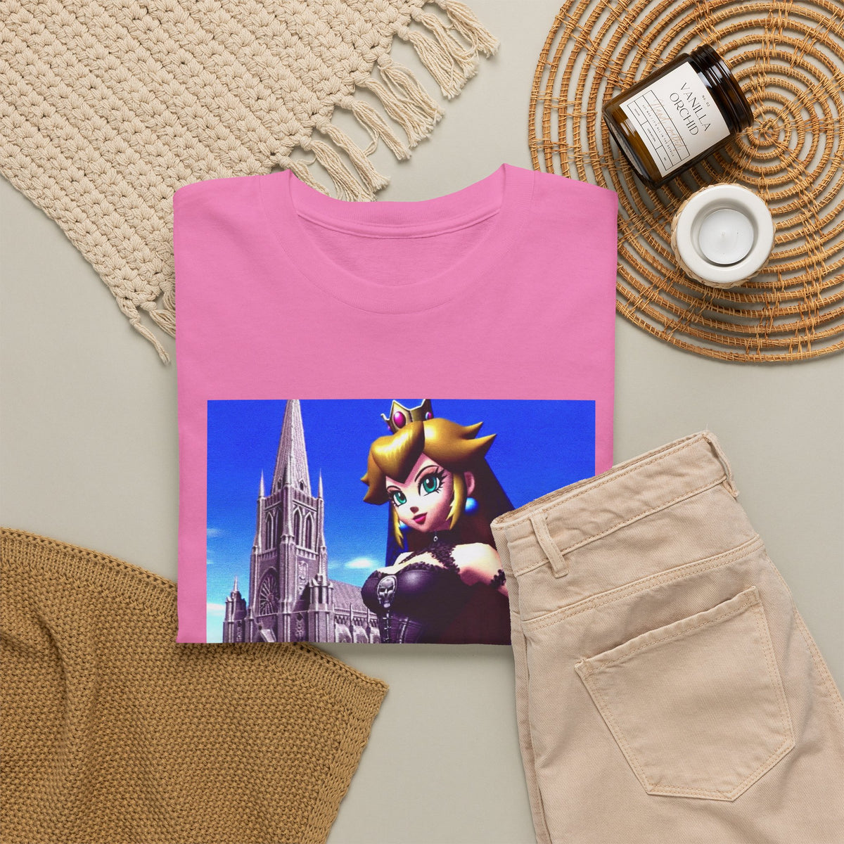 Gothic Princess Peach Posing Before Cathedral