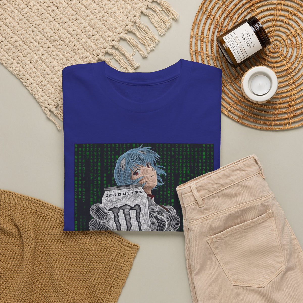 Rei Ayanami Holding Monster Energy Wireframe Tee