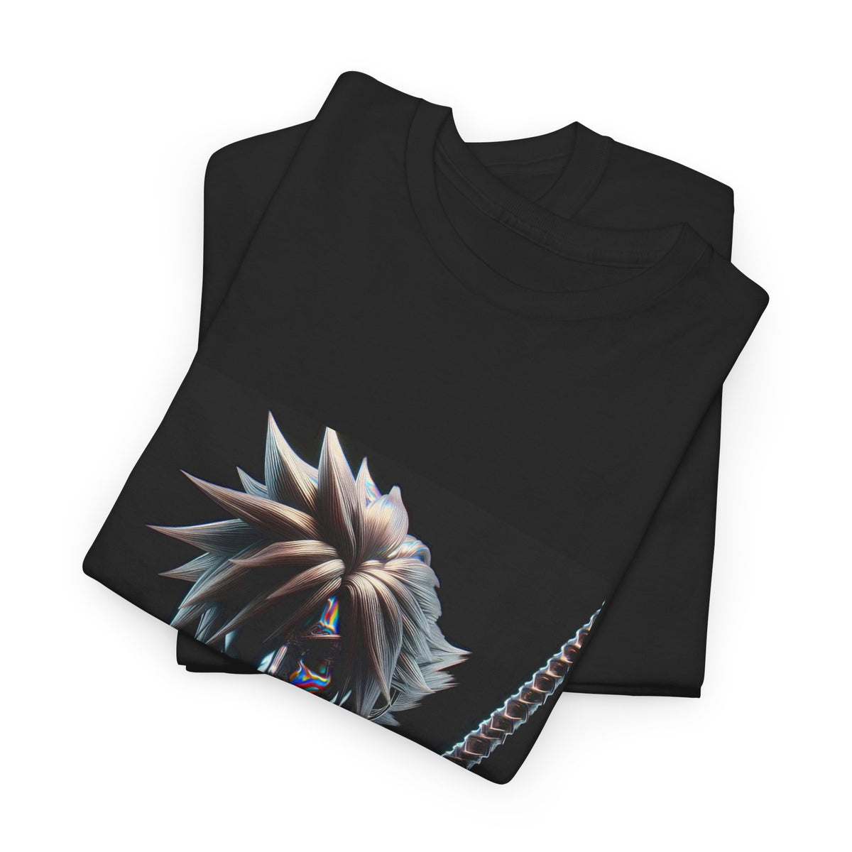 Chrome Spiky-Haired Warrior Reflecting Rainbows Tee