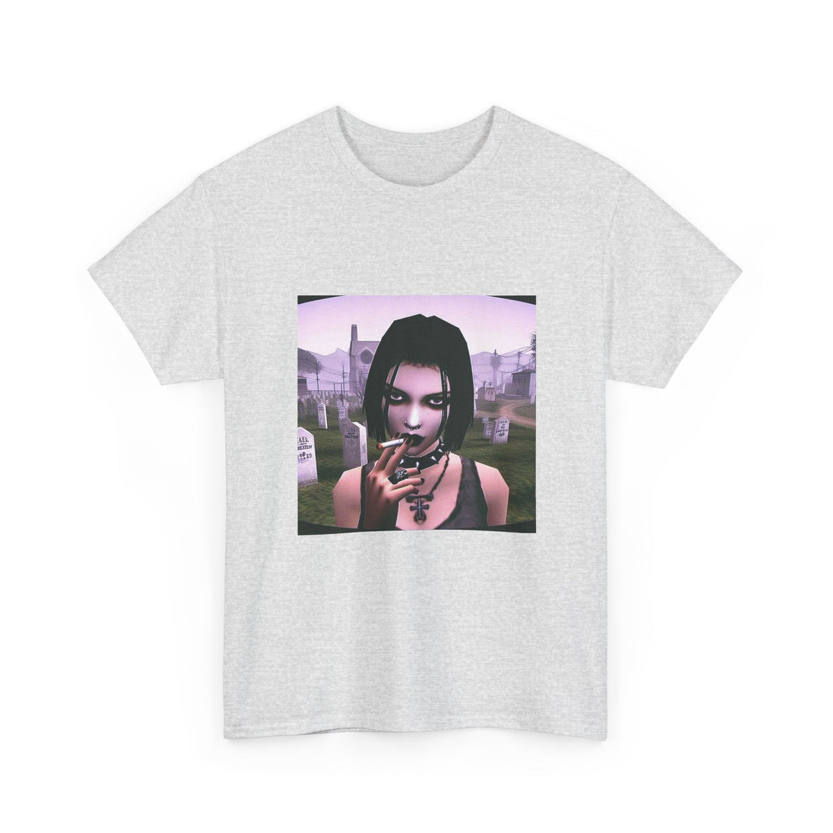 Goth Girl Smoking In Cemetery Tee (Design 17)