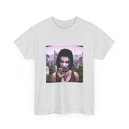 Goth Girl Smoking In Cemetery Tee (Design 17)