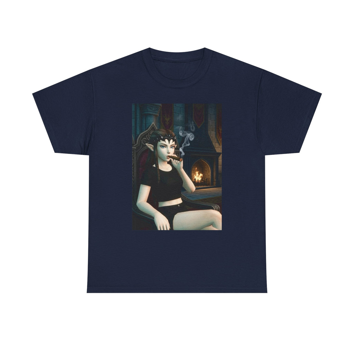 Dark Elf Queen Smoking Cigar By Fireplace Tee