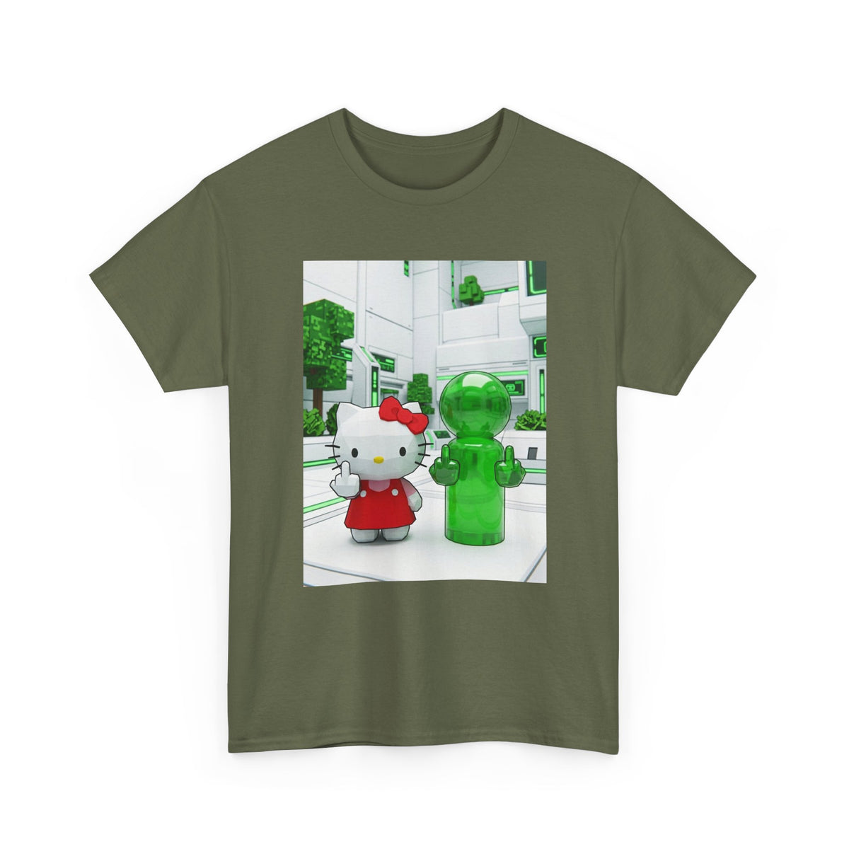 Low Poly Hello Kitty And Green Alien Flip Off