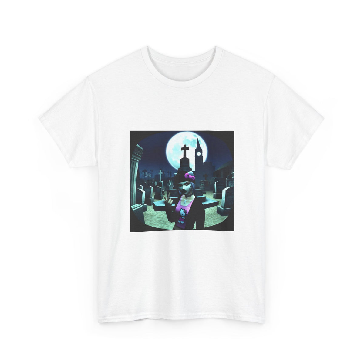 Gothic Hello Kitty Giving Finger Graveyard Tee