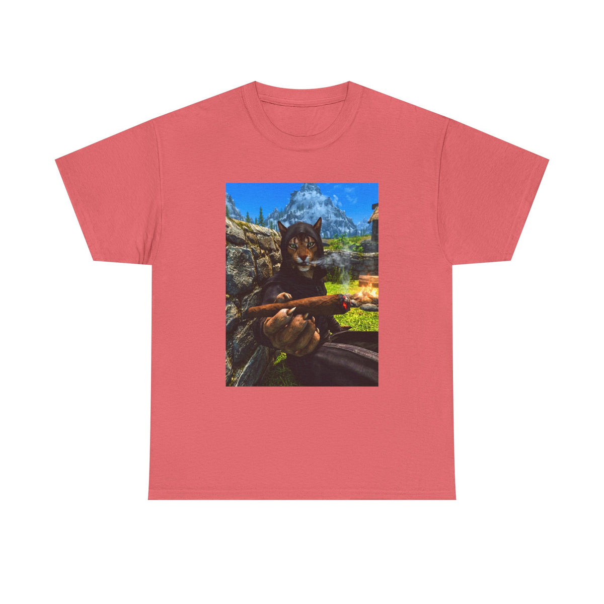 Khajiit Mage Smoking Cigar By Campfire Tee