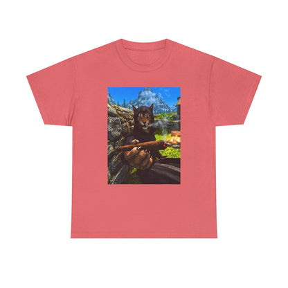 Khajiit Mage Smoking Cigar By Campfire Tee