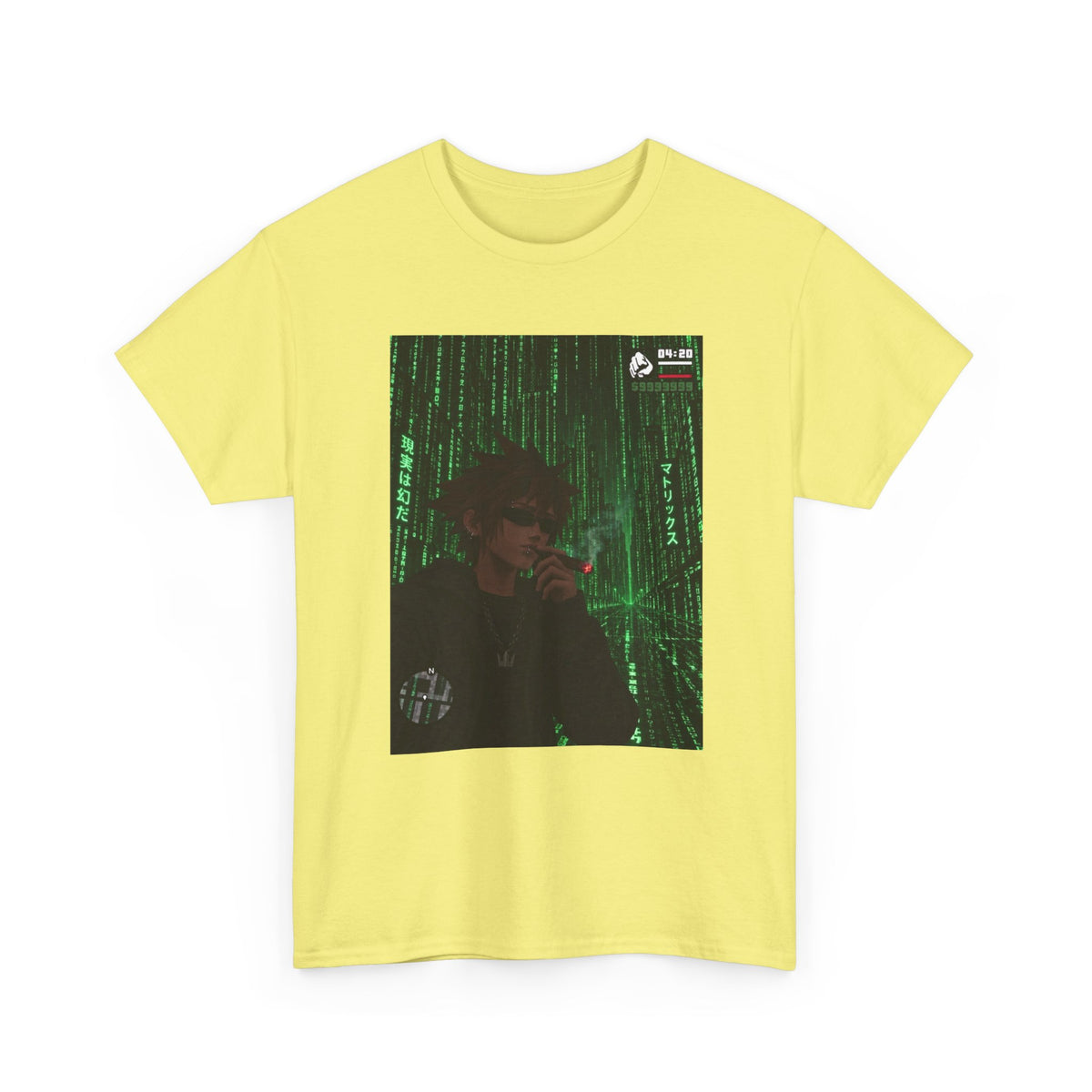 Anime Character Smoking Cigar In Matrix Tee