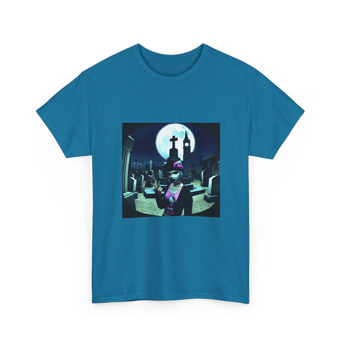 Gothic Hello Kitty Giving Finger Graveyard Tee