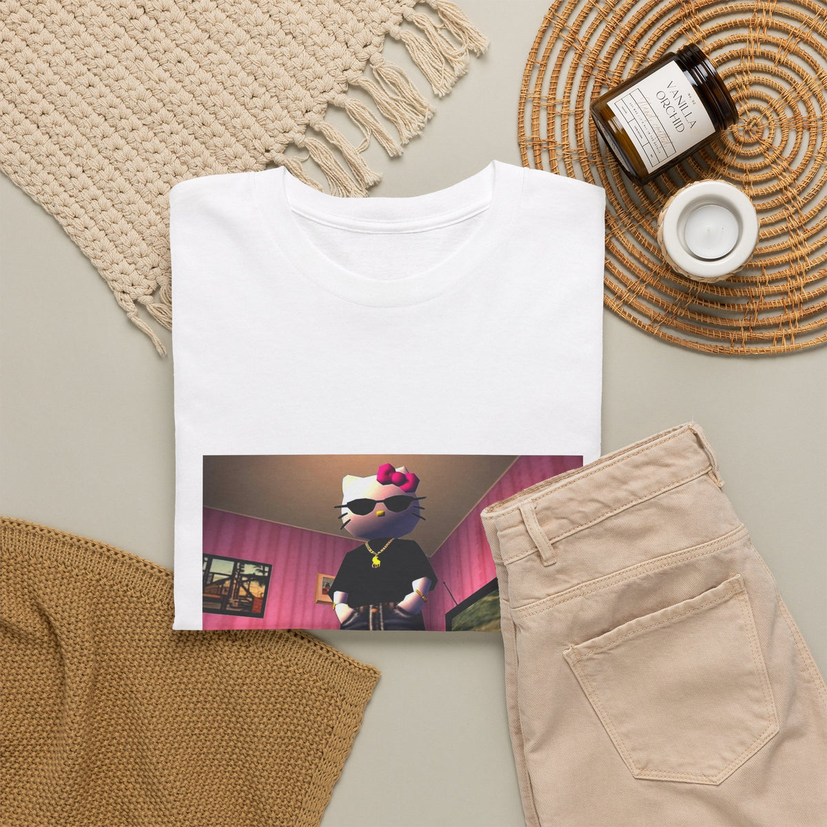 Gangsta Hello Kitty Chillin' In Low Poly Room Tee
