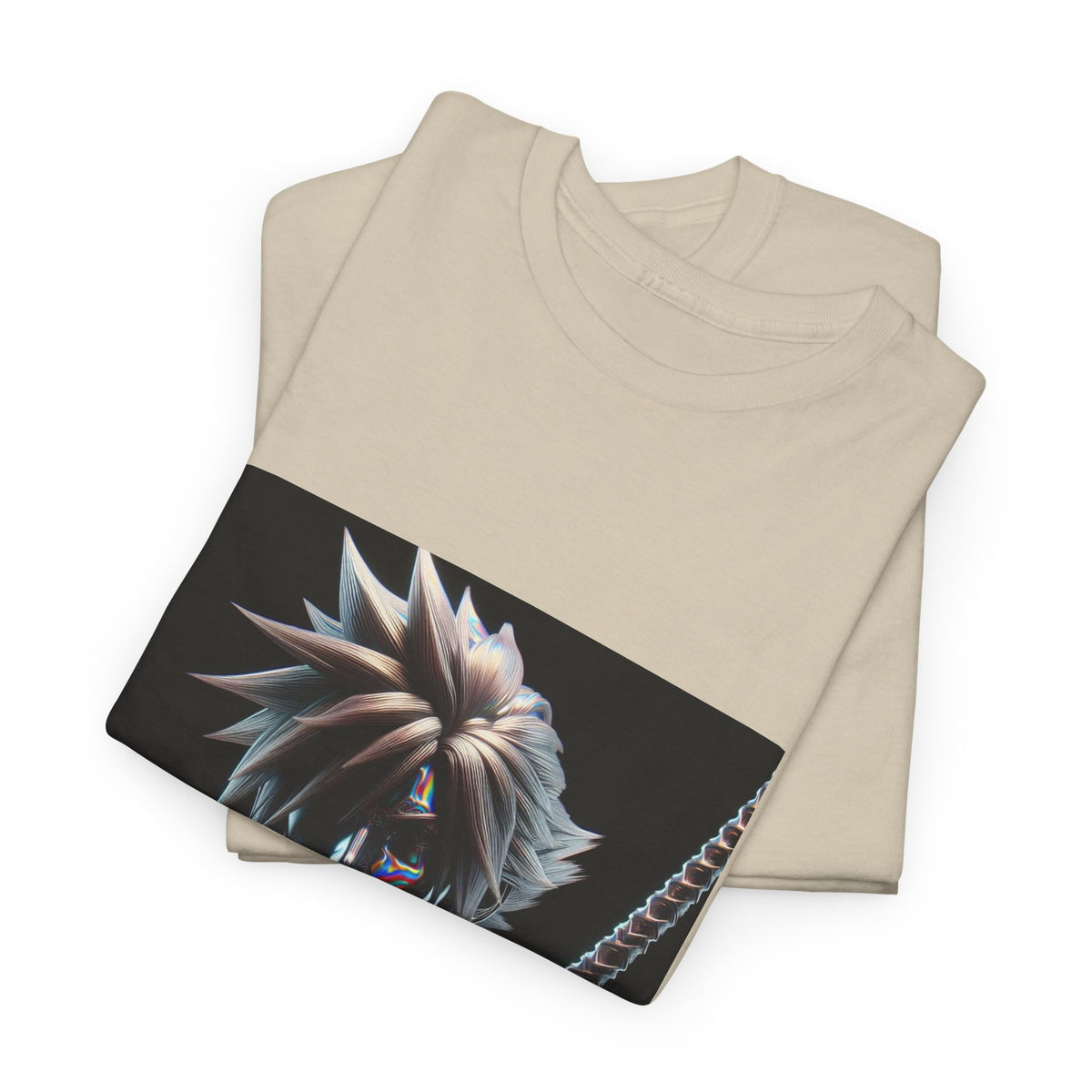 Chrome Spiky-Haired Warrior Reflecting Rainbows Tee