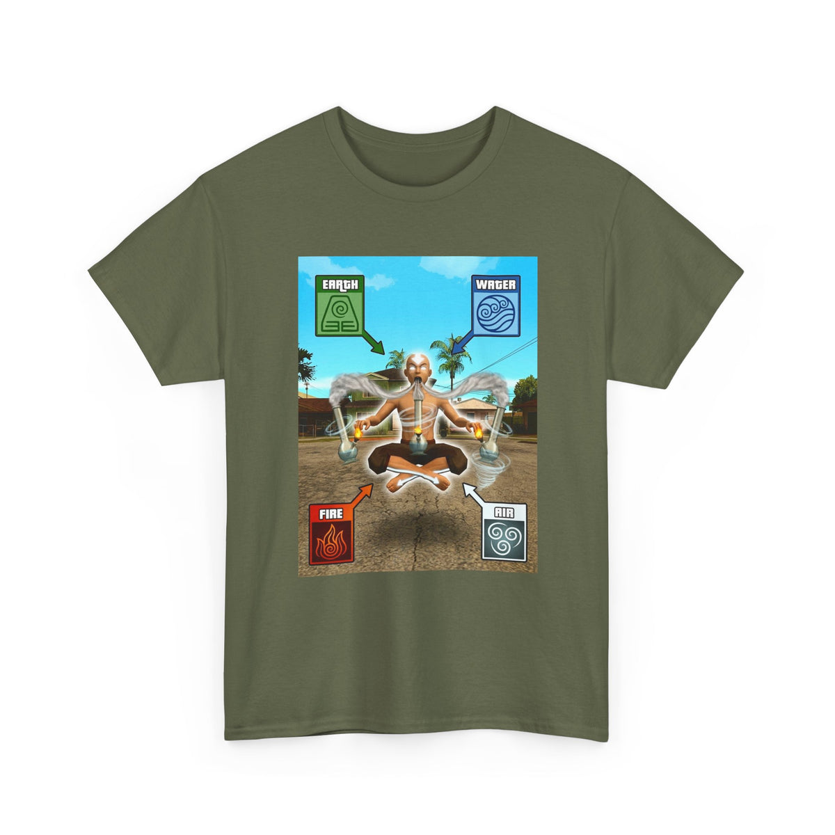 Meditating Avatar Bending All Elements Tee