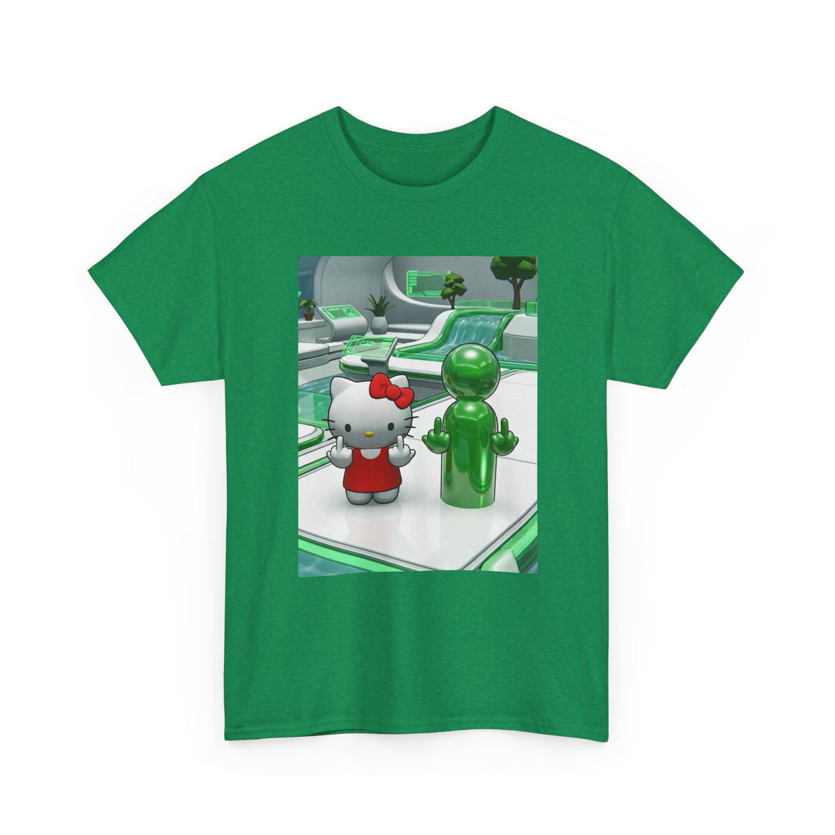 Cute Kitty And Green Dude Flipping Off