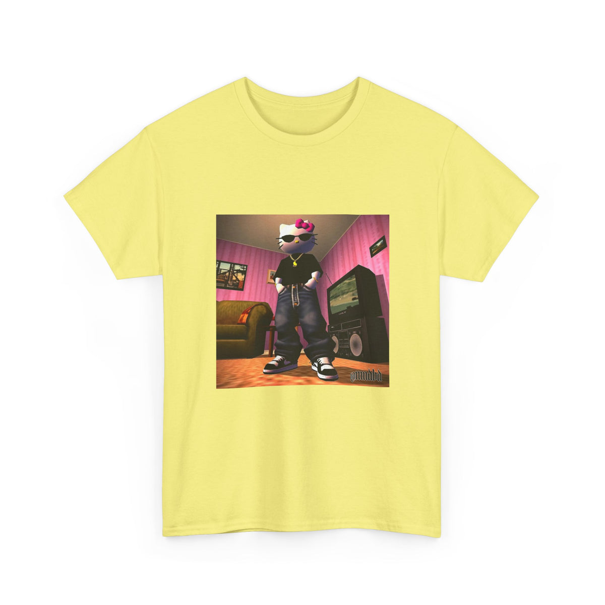 Gangsta Hello Kitty Chillin' In Low Poly Room Tee