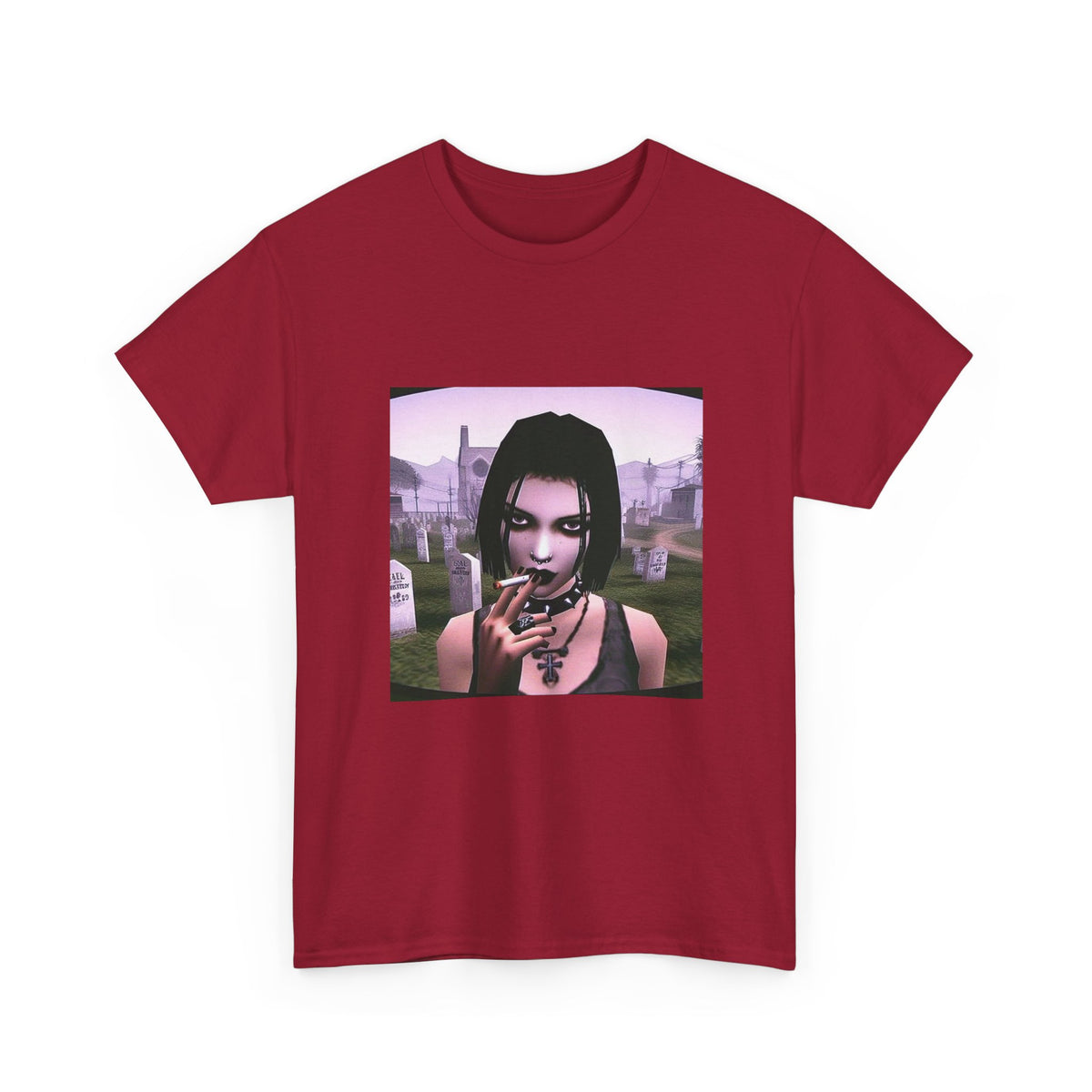 Goth Girl Smoking In Cemetery Tee (Design 17)
