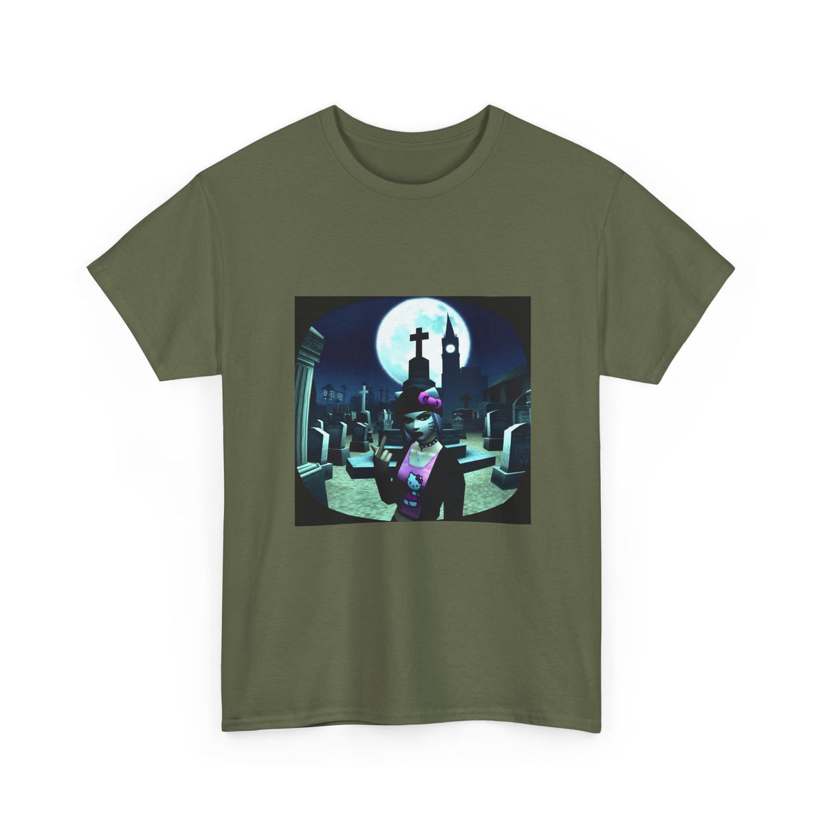Gothic Hello Kitty Giving Finger Graveyard Tee