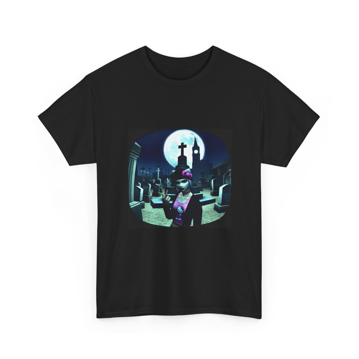 Gothic Hello Kitty Giving Finger Graveyard Tee