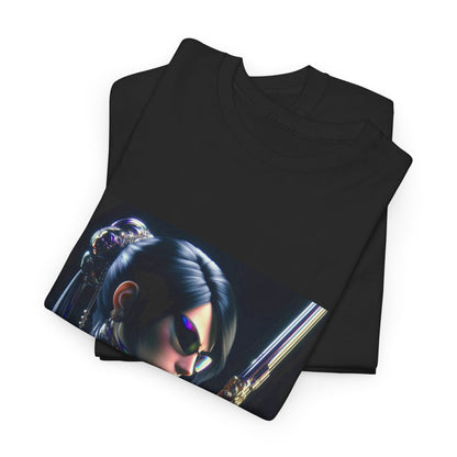 Chic Cyberpunk Huntress Wielding Rainbow Pistol