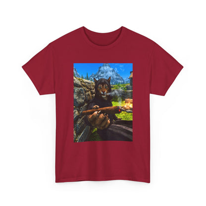 Khajiit Mage Smoking Cigar By Campfire Tee
