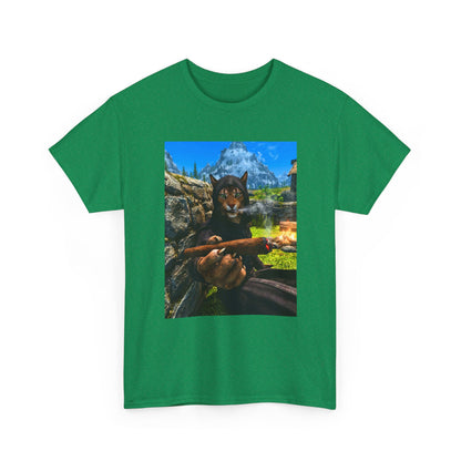 Khajiit Mage Smoking Cigar By Campfire Tee