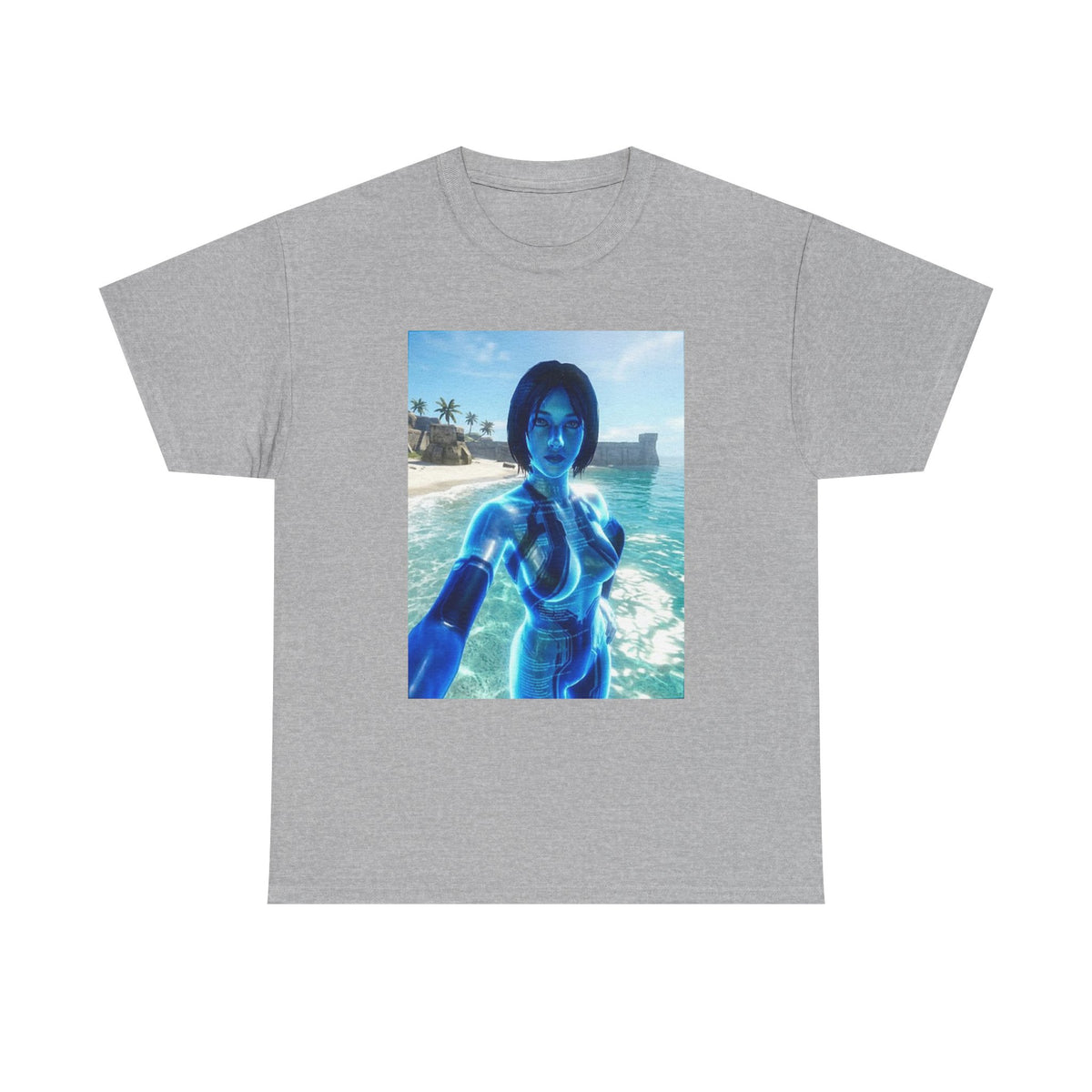 Holographic AI On Tropical Beach Tee