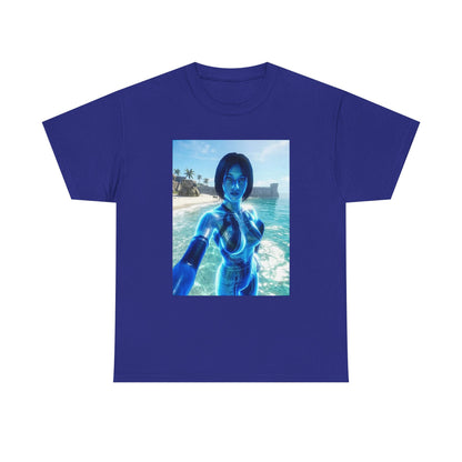 Holographic AI On Tropical Beach Tee