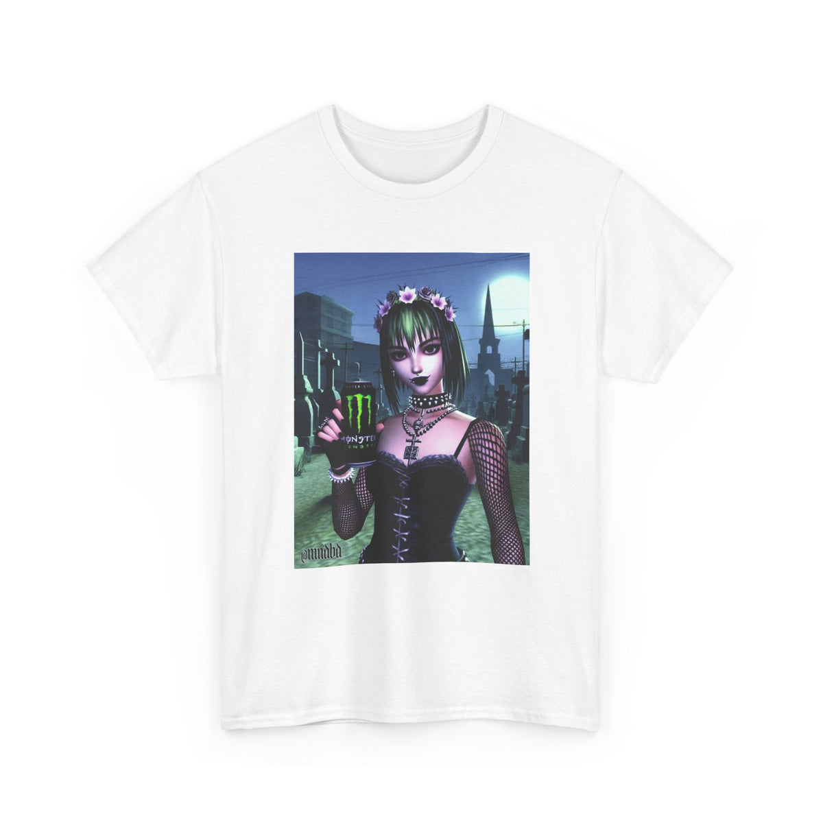 Goth Girl Holding Monster Energy In Cemetery