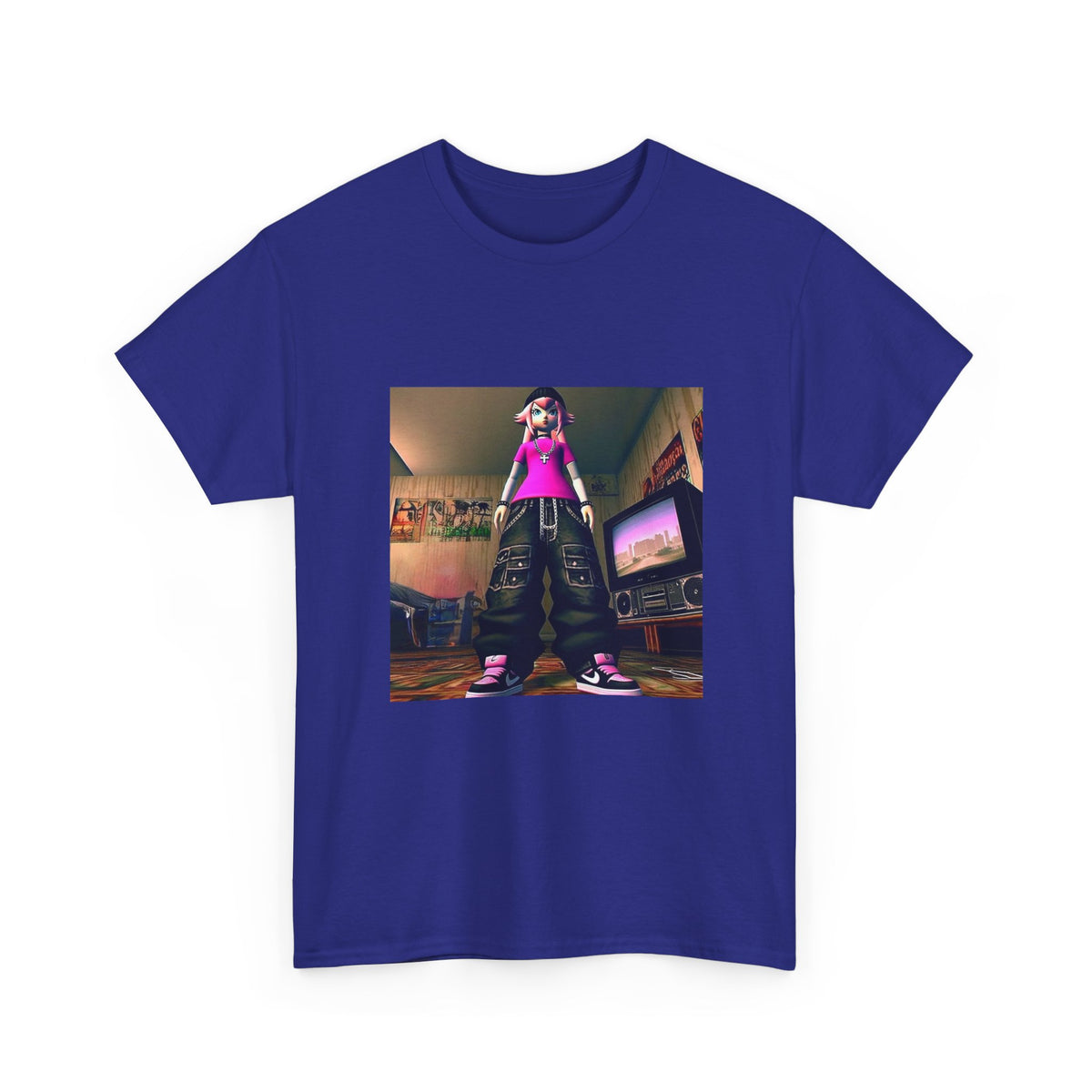 Pink-Haired Anime Girl Standing In Y2K Room