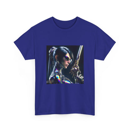 Chic Cyberpunk Huntress Wielding Rainbow Pistol