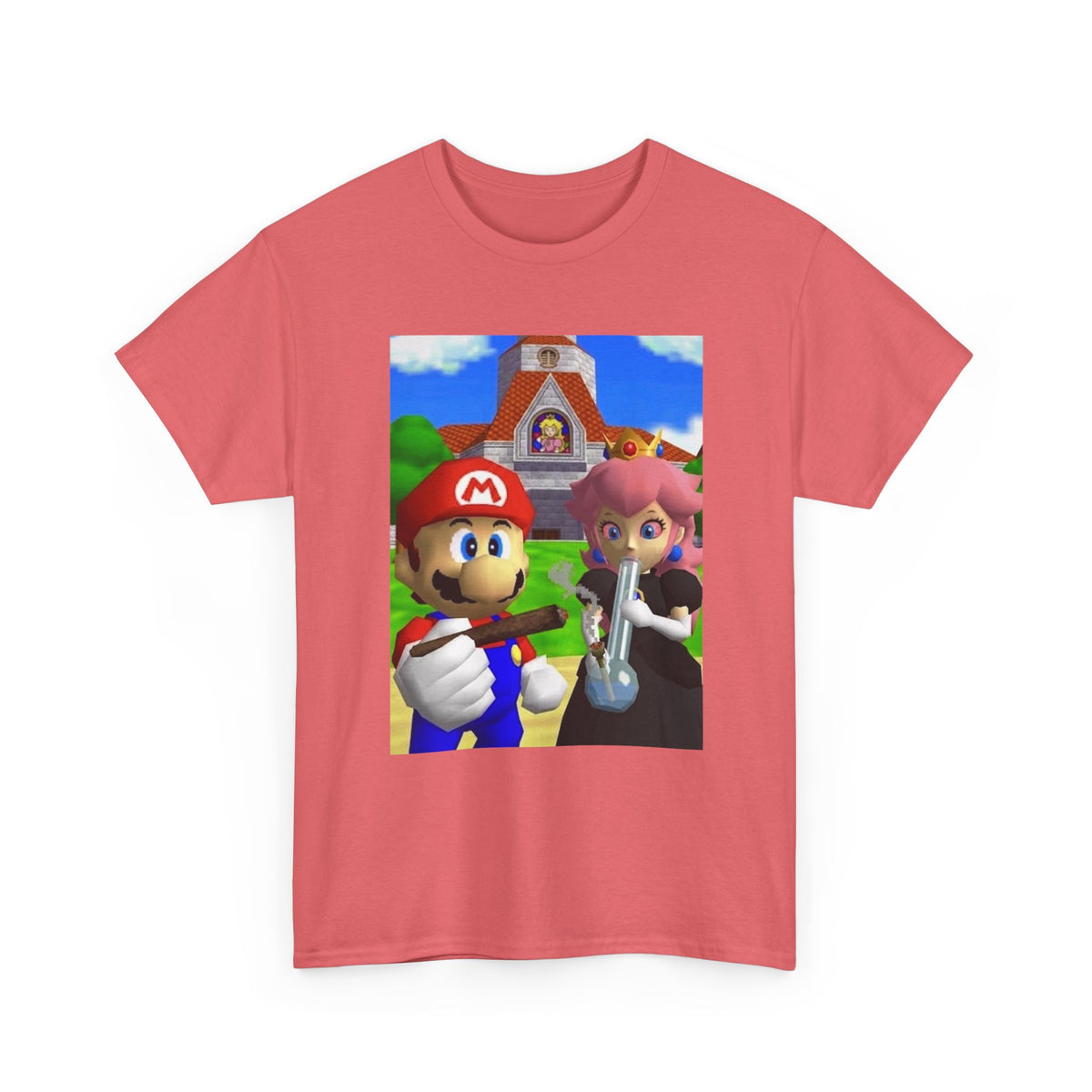 Mario and Peach Puffing Outside Castle