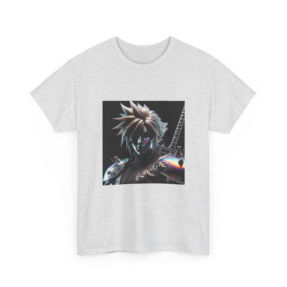 Chrome Spiky-Haired Warrior Reflecting Rainbows Tee