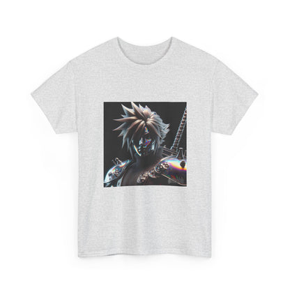 Chrome Spiky-Haired Warrior Reflecting Rainbows Tee