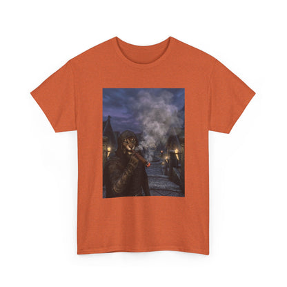 Khajiit Smokes Cigar In Medieval Alley Tee