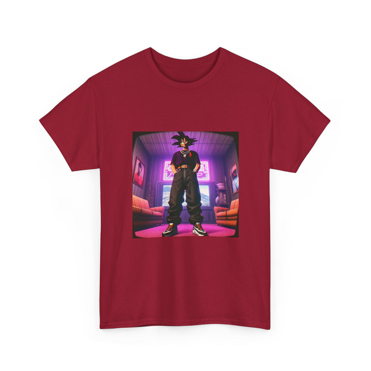 Goku Drip Standing Tall In Neon Room