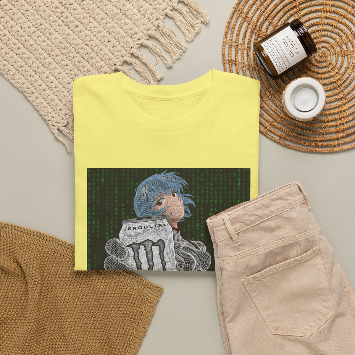 Rei Ayanami Holding Monster Energy Wireframe Tee