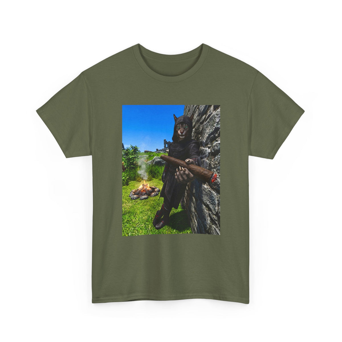 Hooded Khajiit Smoking Blunts By Fire Tee