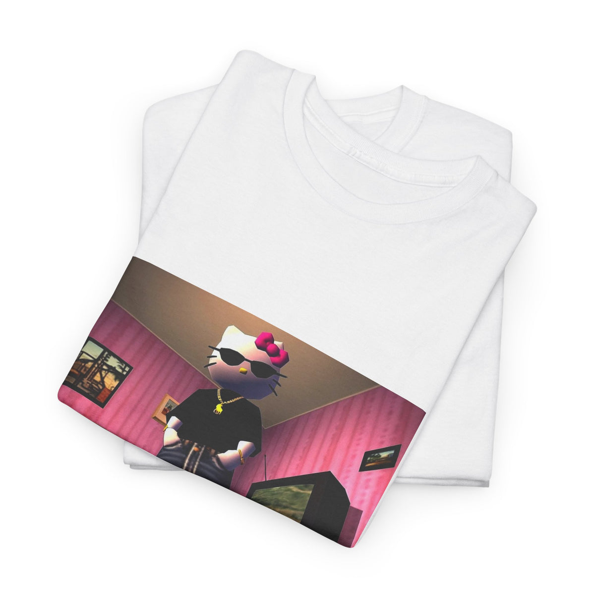 Gangsta Hello Kitty Chillin' In Low Poly Room Tee