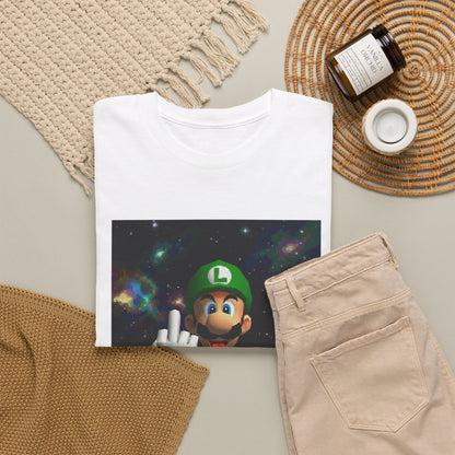 Luigi Flipping Off In Cosmic Vibe