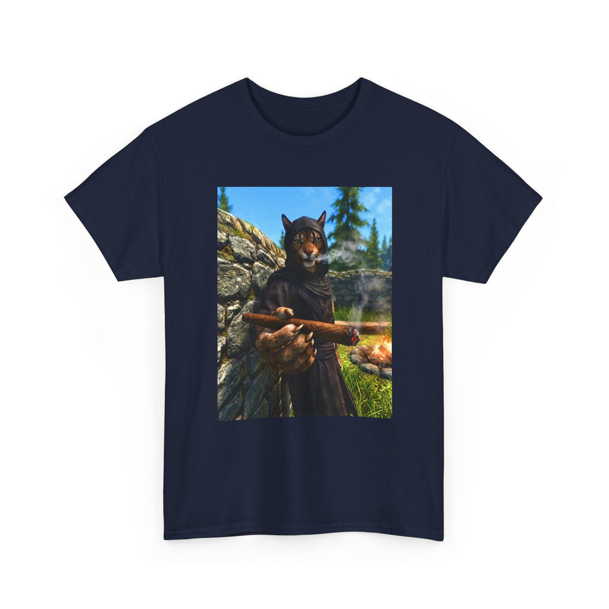 Khajiit Smoking Fat Cigar Campfire Tee