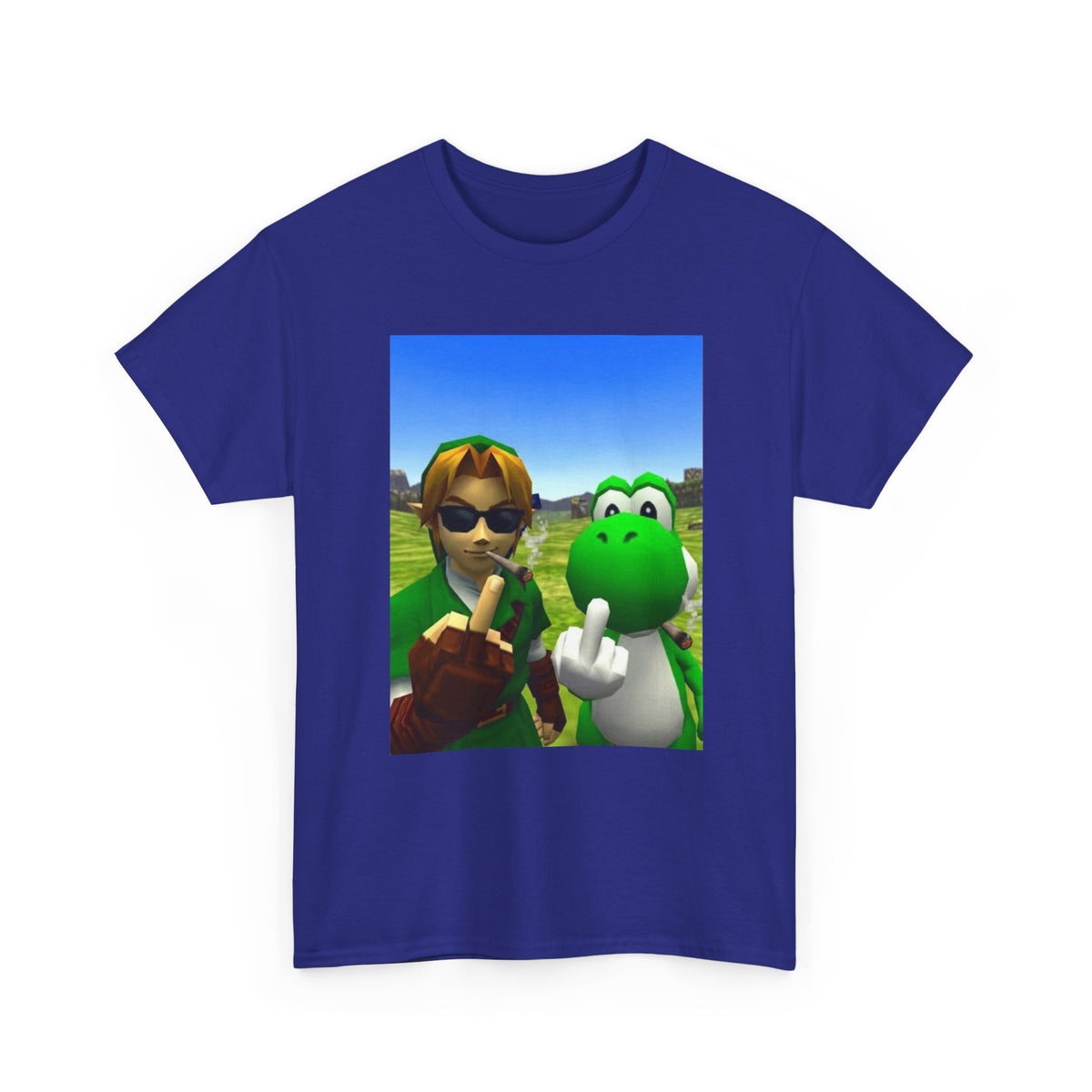 Link And Yoshi Smoking Giving The Finger
