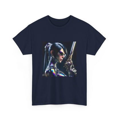 Chic Cyberpunk Huntress Wielding Rainbow Pistol