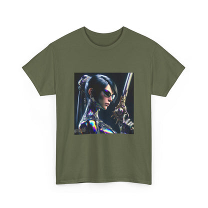 Chic Cyberpunk Huntress Wielding Rainbow Pistol
